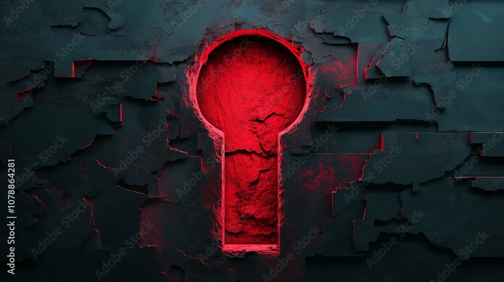 Aufkleber intricate keyhole design against a dark textured background with red glow, symbolizing mystery and s