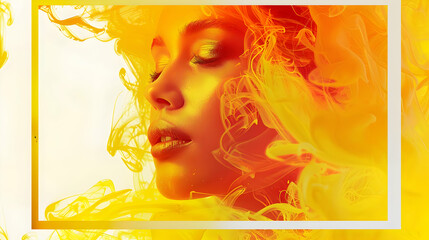 Abstract Female Portrait With Golden Smoke Swirls and Golden Eyes