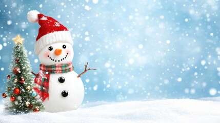 Fototapeta premium Cute snowman. Winter holiday theme.