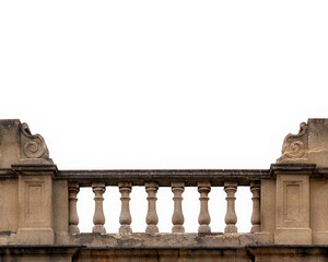 Fototapeta premium Ornate stone balustrade balcony isolated on white for use as a background