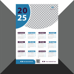 2025 one-page New Year colourful wall calendar design template