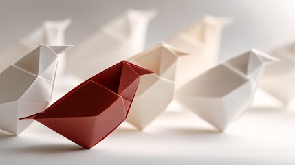 origami birds standing row inspiring call action fill paradigm shift great migration red bird introverted