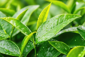 Dew-Kissed Springtime Leaves: A Close-Up Macro Shot of Nature's Beauty