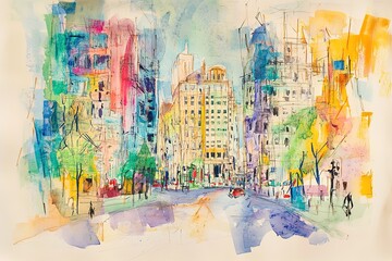 Obraz premium Artistic painting of skyscrapers.Abstract style.Cityscape panorama. 