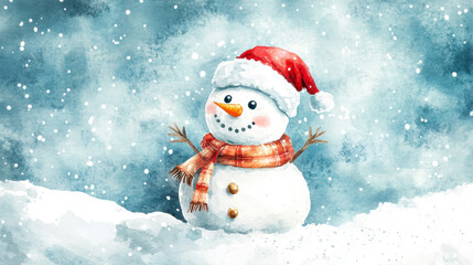 Cute snowman. Winter holiday theme.