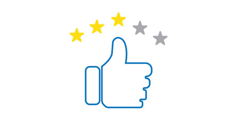 Customer review rating with 5 stars and thumb-up. Outline icon with editable stroke.