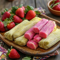 Mexican sweet tamales with strawberry flavor 