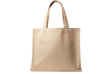 A simple canvas tote bag with sturdy handles, displayed at a slight angle with the front side facing forward isolated on white background