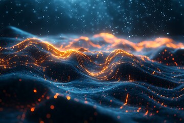 Digital landscape with glowing elements