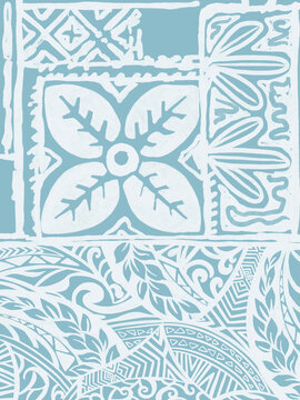 Hawaiian tribal exotic fabric and Polynesian tapa cloth patchwork abstract