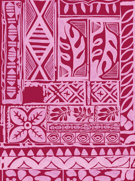 Hawaiian tribal exotic fabric and Polynesian tapa cloth patchwork abstract