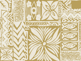 Hawaiian tribal exotic fabric and Polynesian tapa cloth patchwork abstract © HoyaBouquet