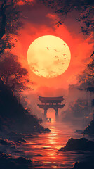 Beautiful Anime Sunshine Illustration with Warm Colors