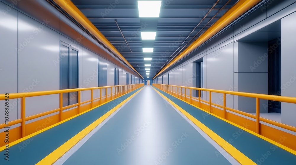 Poster futuristic distribution hub with connected floors and optimized conveyor belts for efficient