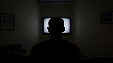 A man in a room watching the TV news, set in a casual, home setting, perfect for concepts related to current events, media consumption