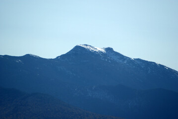 Close up view of the first snow on Mt. Mansfield in Vermont