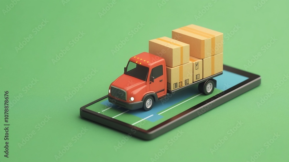 Poster freight logistics and gps route tracking on mobile device for optimized delivery paths