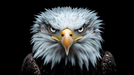 Obraz premium Majestic Bald Eagle Close-Up: Sharp Eyes and Feathered Head