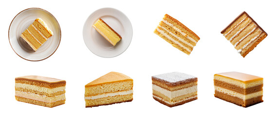 Delicious layered cake slices with creamy filling, perfect for dessert lovers and baking enthusiasts.