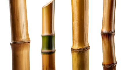 Four bamboo stalks in varying heights showcase natural beauty and diversity in plant life.