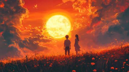 Fototapeta premium Vibrant Anime Sunshine Scene with Natural Beauty