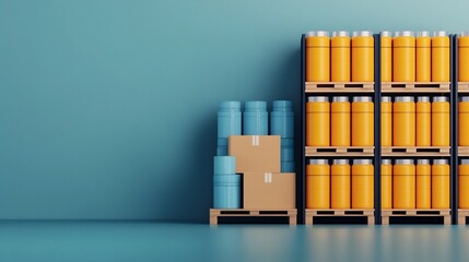 Inventory Levels Chart with Warehouse Icons for Storage Management 3D