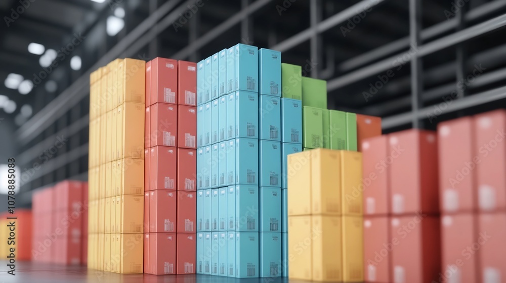 Aufkleber inventory levels visualized through bar graph and warehouse storage icons