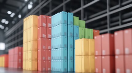 Fototapeta premium Inventory Levels Visualized Through Bar Graph and Warehouse Storage Icons