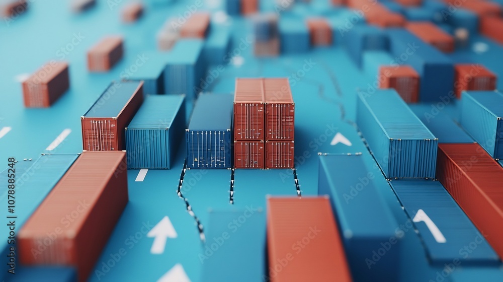 Poster global cargo movement with forecasted shipping routes on 3d map