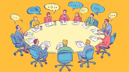 Fototapeta premium Top view of business people discuss idea while marketing team joining meeting.