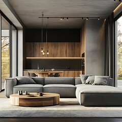 Beautiful Modern Living room Interior with furniture's ,mockup frame , posters, wall -3d Rendering