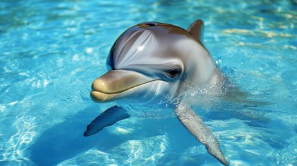 Fototapeta premium Close-up of a Dolphin Swimming in Blue Water