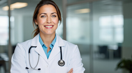 Professional Doctor Portrait in Modern Office Environment with Stethoscope - Ideal for Medical and Healthcare Content