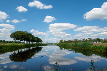 Dutch clouds reflect in the water nearby museum Belvédère, Oranjewoud, Friesland, the Netherlands