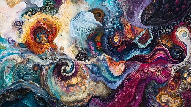 A mesmerizing abstract art piece featuring swirling colors and intricate patterns, inviting deeper contemplation.