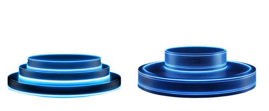 Set of modern glowing blue buttons for web design or application interface.