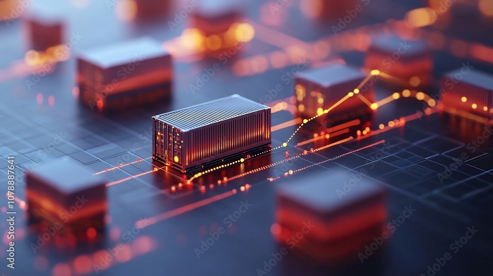 Poster predictive logistics trends with cargo icons and line graph 3d