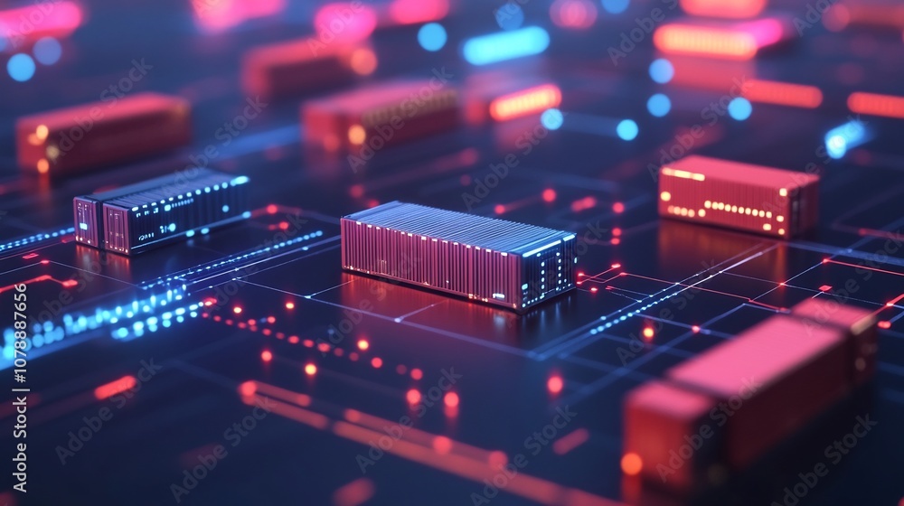 Aufkleber predictive logistics:future shipment trends visualized through 3d cargo icons and line graphs