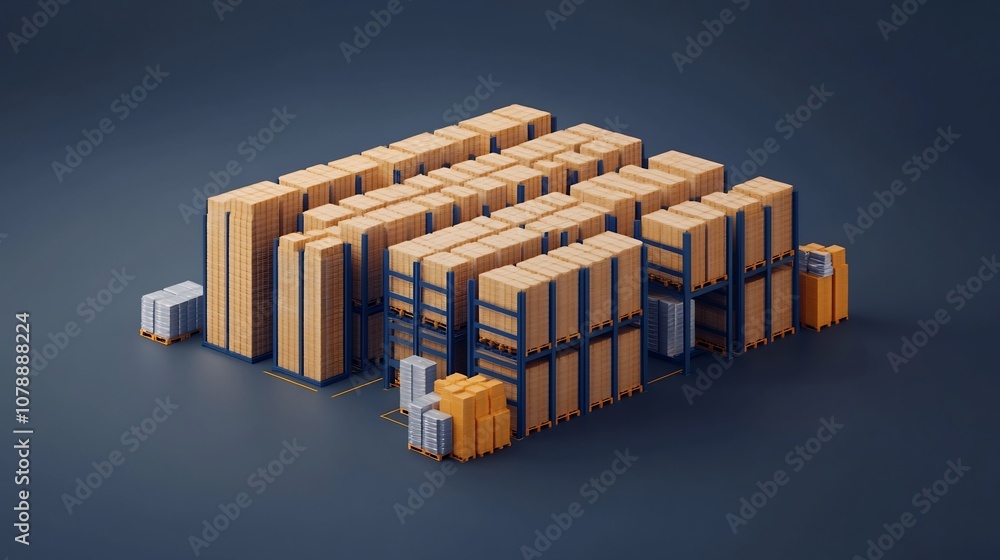 Poster optimized warehouse layout with organized pallets for efficient inventory management