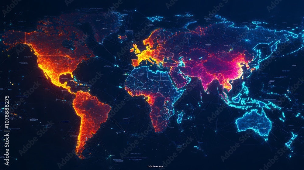 Poster vibrant global shipping forecast map with projected data visualization