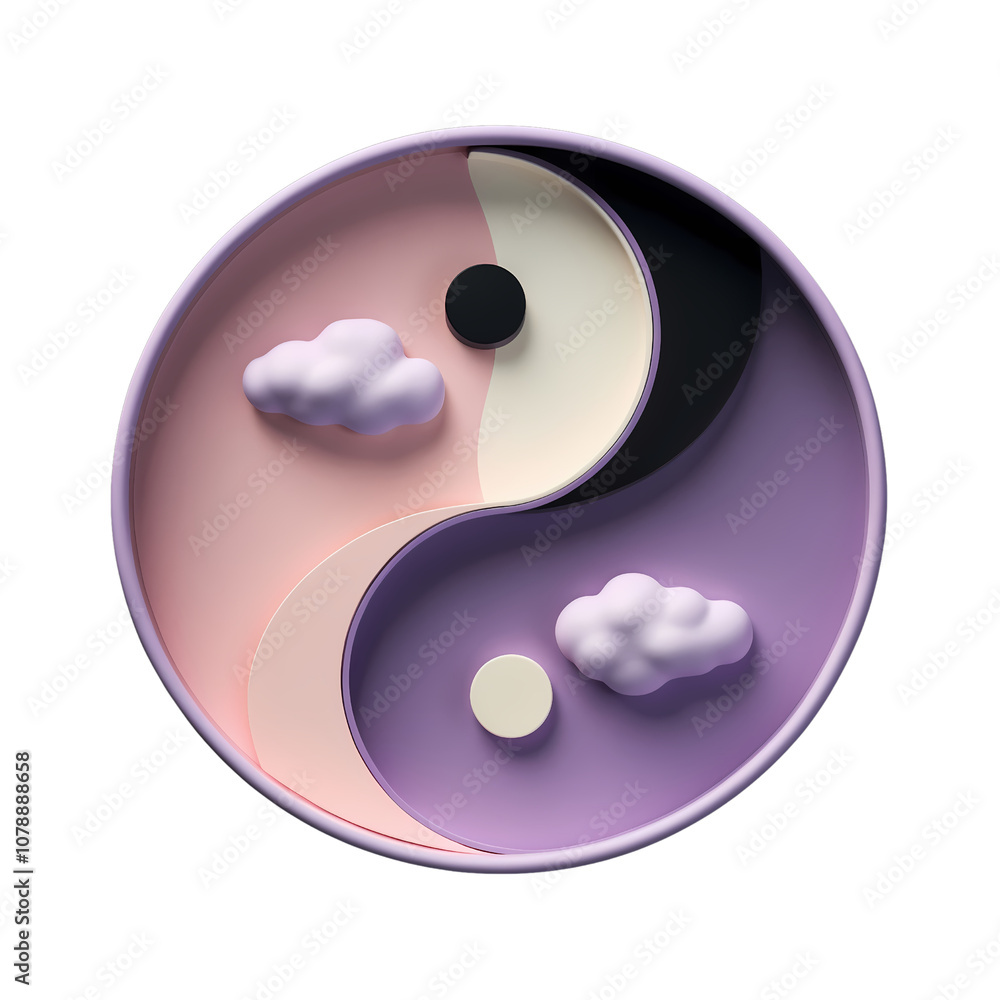 Poster abstract yin yang design with clouds and soft colors