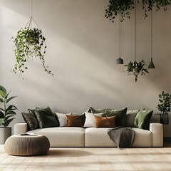 Beautiful Modern Living room Interior with furniture's ,mockup frame , posters, wall -3d Rendering