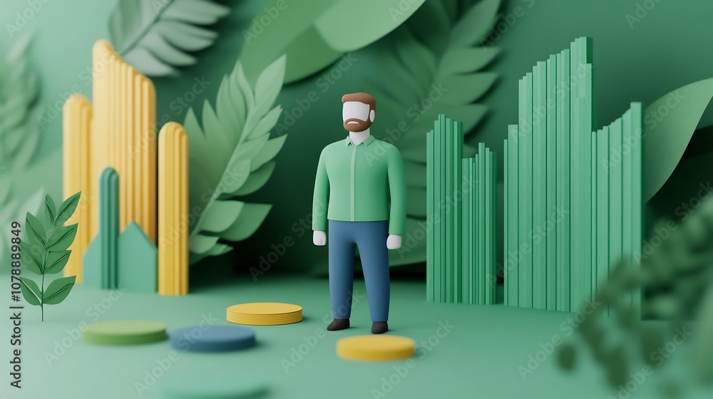 Poster carbon footprint report with eco-friendly data visualization in 3d