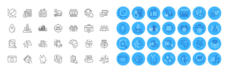 Fototapeta premium Bribe, Checkbox and Search document line icons pack. Currency exchange, Internet pay, Baggage web icon. Business podium, Hot water, 360 degree pictogram. Group, Employee hand. Vector