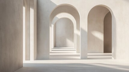 Fototapeta premium Minimalist Interior with Elegant Arched Doorways and Soft Natural Light in a Modern Architectural Space