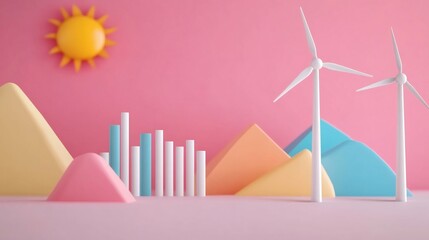 Renewable Energy Performance Data Illustrated with Sun and Wind Symbols