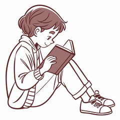 Child Reading a Book Vector Illustration for Educational and Storytelling Designs Perfect for Kids Projects