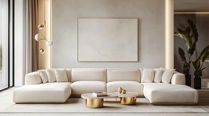 Beautiful Modern Living room Interior with furniture's ,mockup frame , posters, wall -3d Rendering