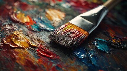 Fototapeta premium Used Brushes on an Artist's Palette of Colorful Oil