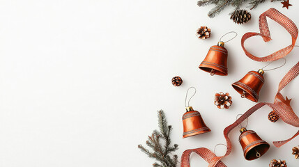 Decorative bells, ribbons, and pinecones create festive atmosphere